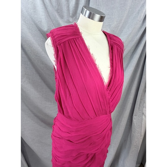 Madison Marcus Pink Silk Layered Pleated Frayed Edge Dress V-Neck Sleeveless - Picture 2 of 11